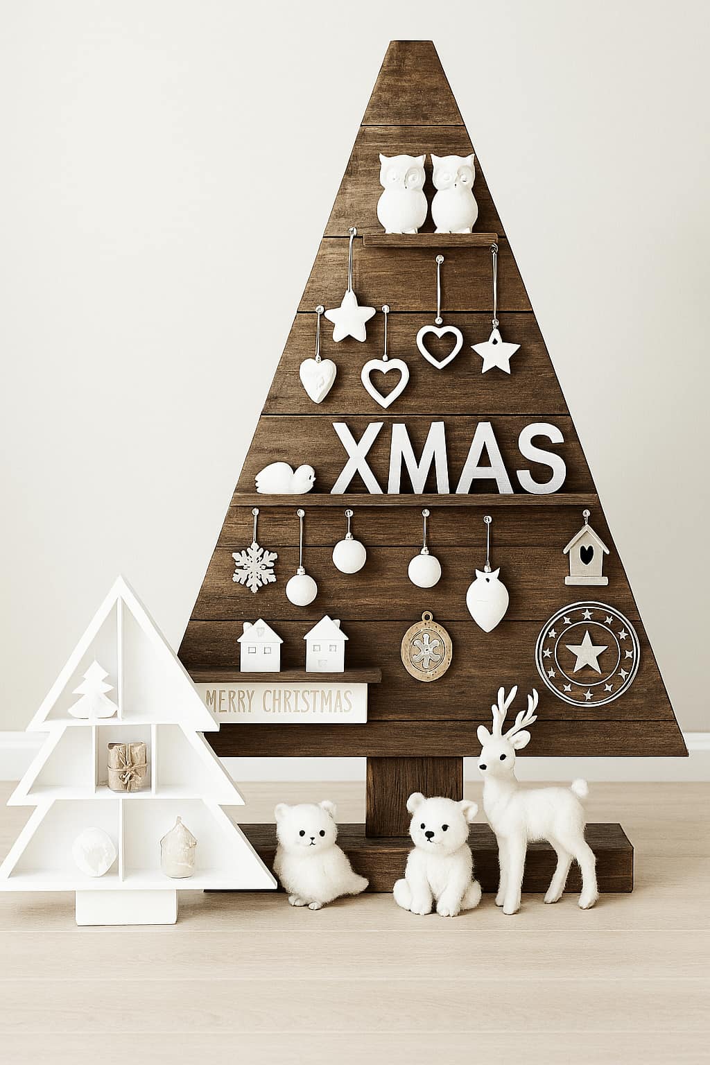 Árbol navideño de palets con baldas 