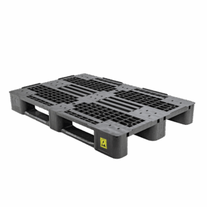 Palet plástico ESD 1200x800x145 mm, plataforma abierta, 3 patines, 1300 kg